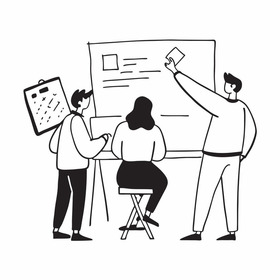 Flat design as Colleagues discussing business strategy in a conference room concept as A illustration of colleagues discussing business strategy in a conference room utilizi Dynamic vector