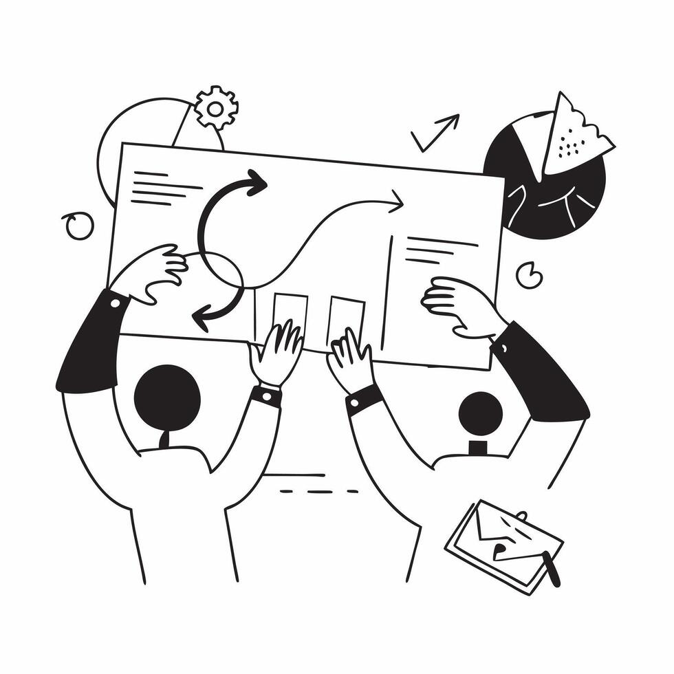 Flat design as Business team collaborating in a modern office using digital tools concept as A illustration of a business team in a modern office collaborating using digital Dynamic Set 6 vector