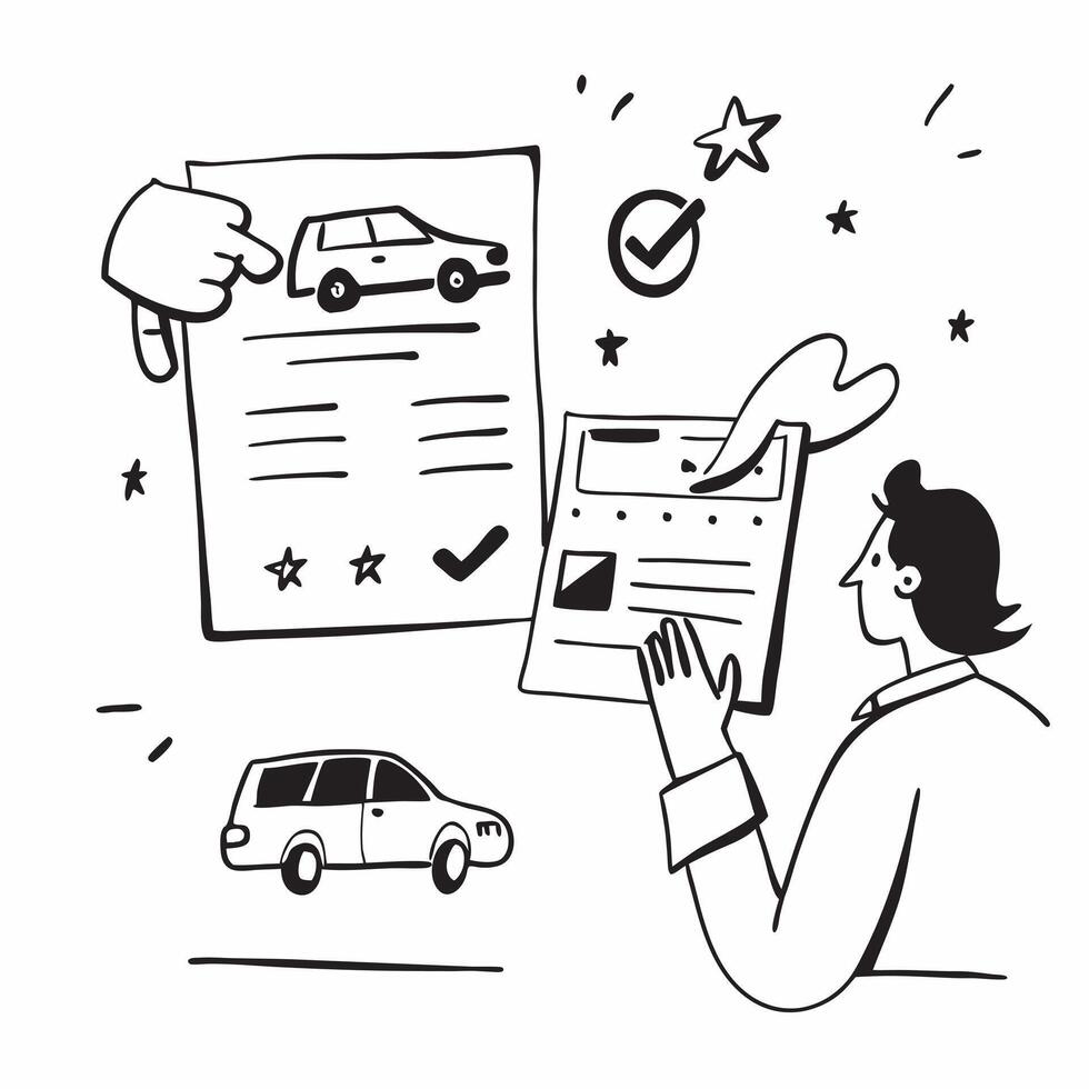 First time buyer reviewing car loan options concept as High resolution image of a first time buyer reviewing car loan options with a glossy backdrop emphasizing the importance of f Dynamic Set 2 vector
