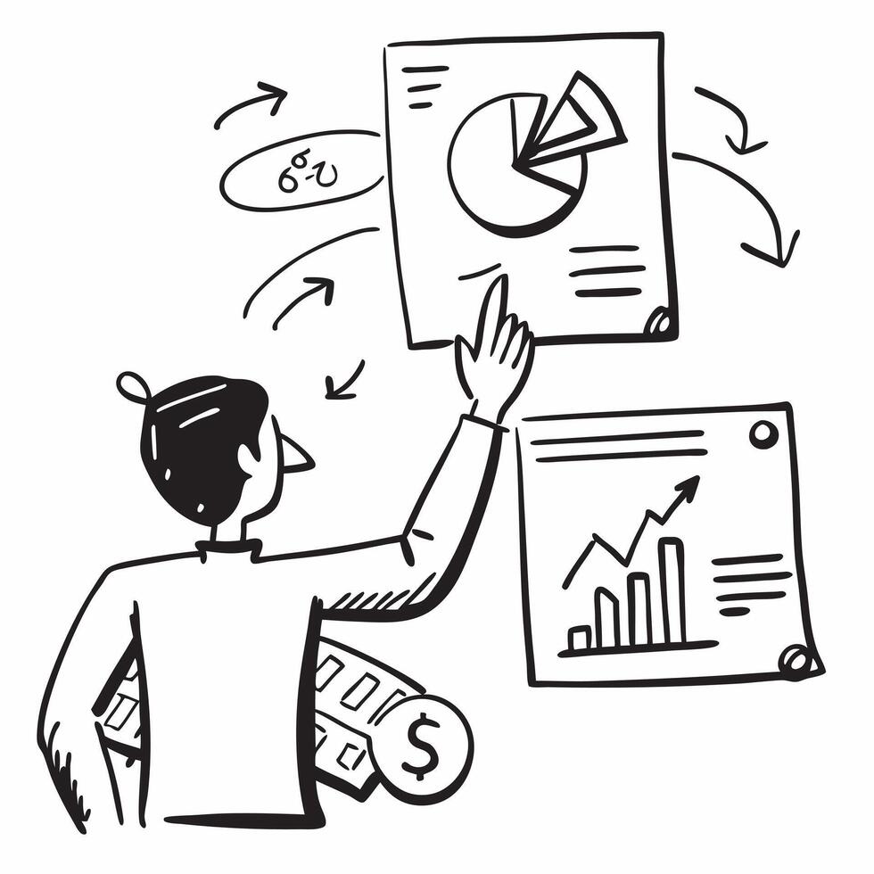 Finance manager with financial reports concept as A finance managers profile combined with financial reports representing transparency and fiscal responsibility during a company op Dynamic vector