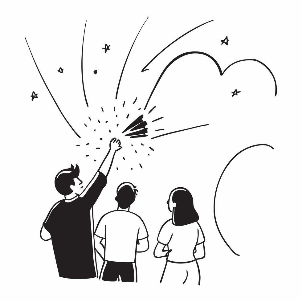 Family watching Independence Day fireworks concept as High resolution image of a family watching fireworks on Independence Day with a glossy backdrop highlighting the wonder and ex Dynamic Set 2 vector