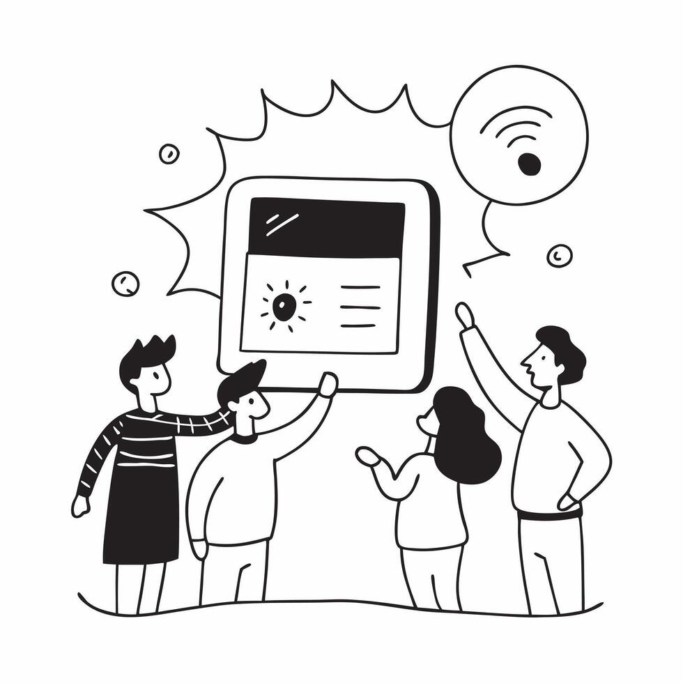 Family using a programmable thermostat concept as High resolution image of a family using a programmable thermostat with a glossy backdrop highlighting the energy efficient and cos Dynamic Set 2 vector