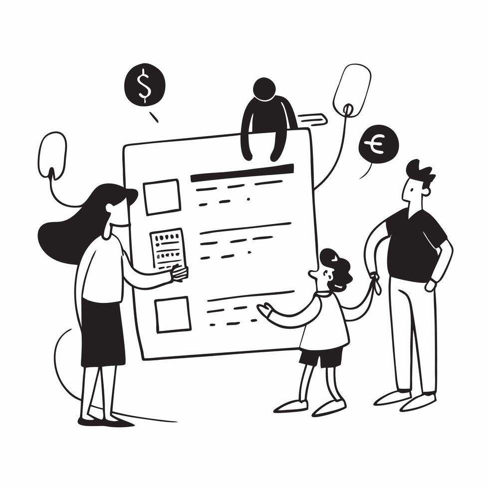 Family tracking expenses with a budgeting app concept as High resolution image of a family tracking expenses with a budgeting app with a glossy backdrop highlighting the modern and Dynamic Set 2 vector