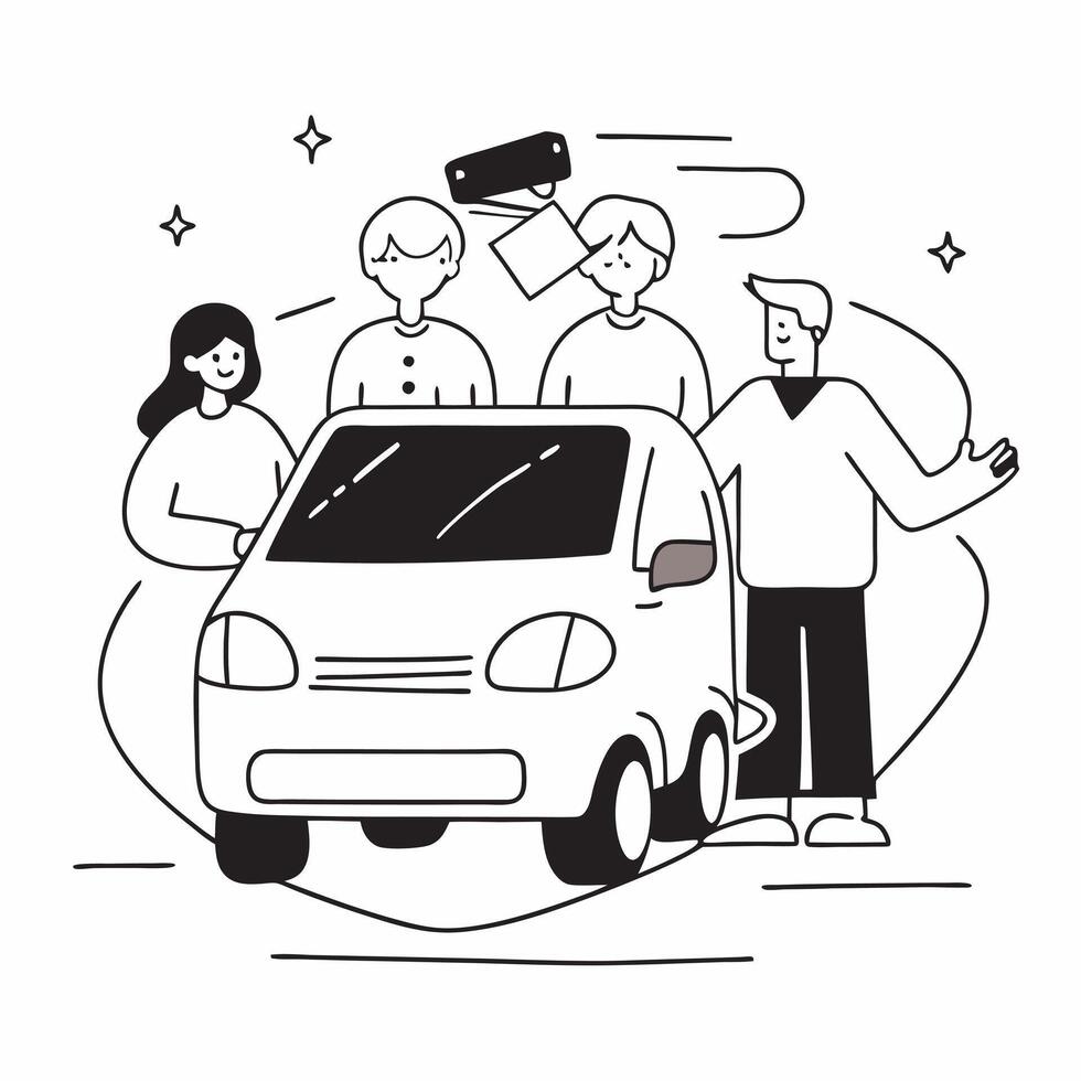 Family using a carpool service concept as High resolution image of a family using a carpool service with a glossy backdrop showcasing the cost effective and eco friendly benefits o Dynamic vector
