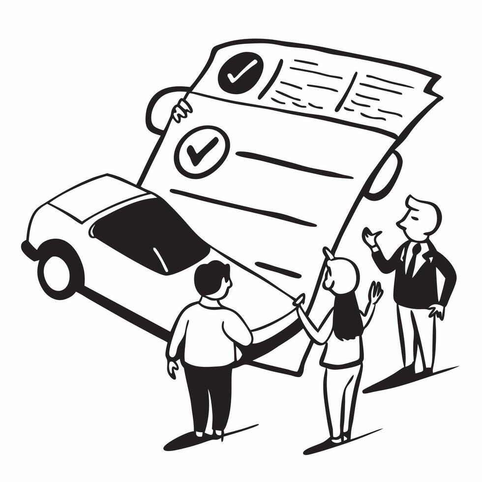 Family reviewing car financing options concept as High resolution image of a family reviewing financing options for their first car with a glossy backdrop emphasizing the importanc Dynamic vector