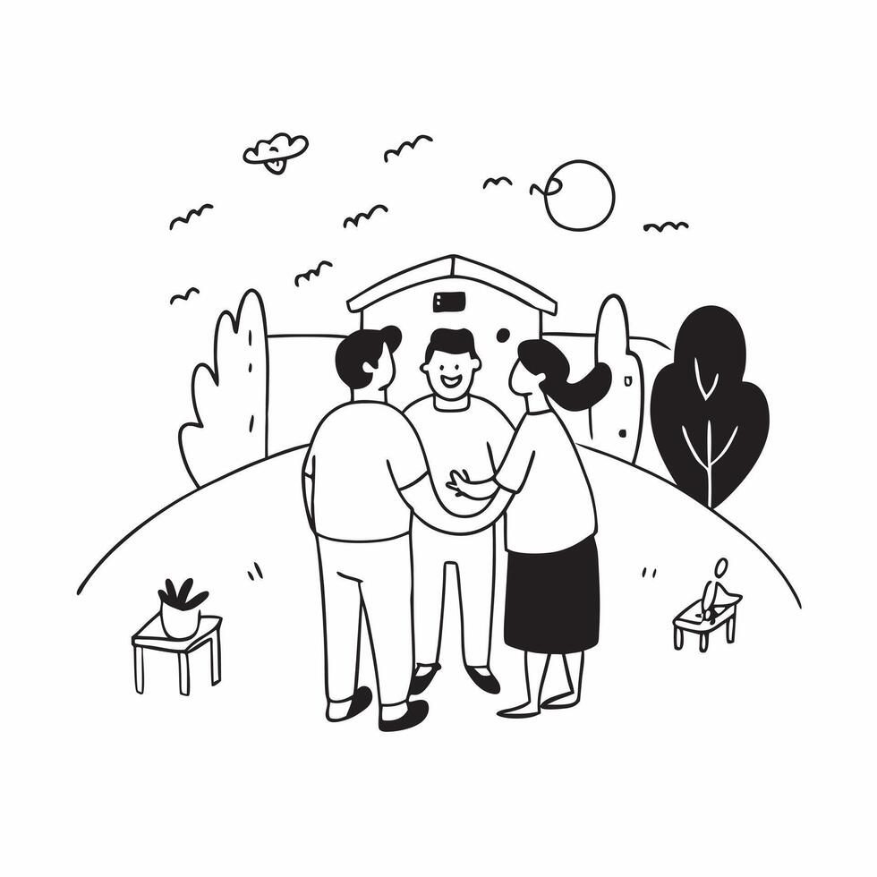 Family reuniting at a park concept as A family reuniting blended with a park scene symbolizing the warmth and joy of family gatherings Ideal for family and lifestyle ads in Photo Dynamic vector