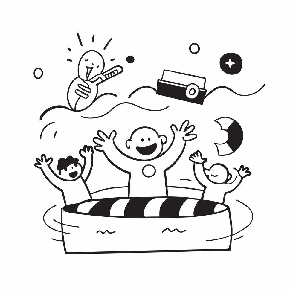 Family pool party concept as High resolution image of a family pool party with a glossy backdrop highlighting the fun and excitement of swimming and playing in the water together Dynamic vector