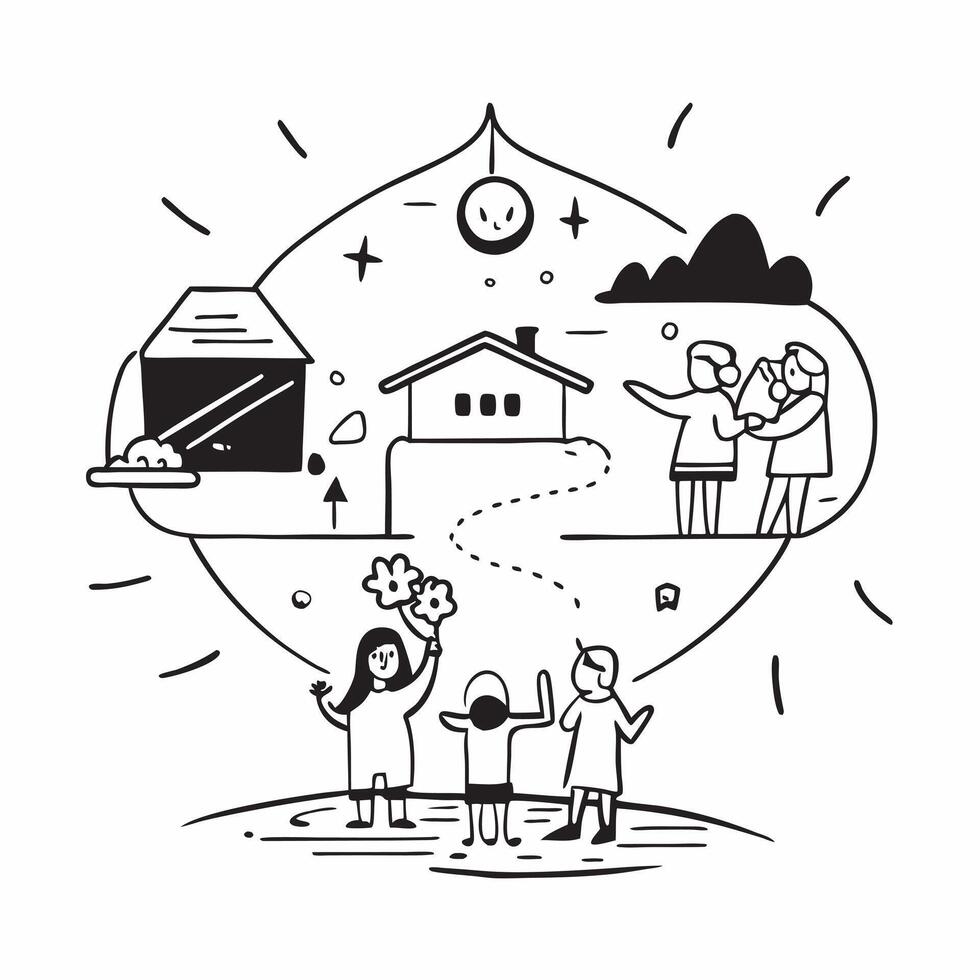 Family having fun at a lakeside cabin concept as High resolution image of a family having fun at a lakeside cabin to escape the heat showcasing relaxation bonding and picturesque s Dynamic vector