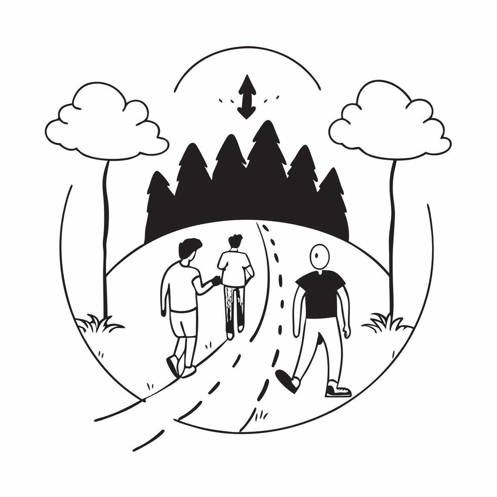 Family hiking through a lush forest concept as A family enjoys a hike through a dense vibrant forest with towering trees and a carpet of green underfoot Perfect for travel and nat Dynamic vector