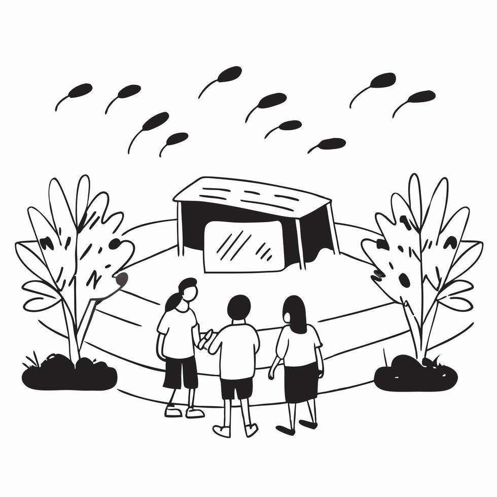 Family exploring a shady botanical garden concept as High resolution image of a family exploring a shady botanical garden to escape the heat highlighting relaxation bonding and nat Dynamic Set 2 vector