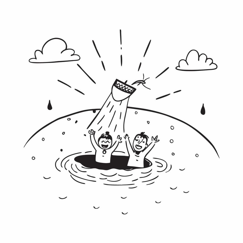 Family enjoying a cool splash in a mountain river concept as High resolution image of a family enjoying a cool splash in a mountain river to escape the heat capturing bonding adven Dynamic vector