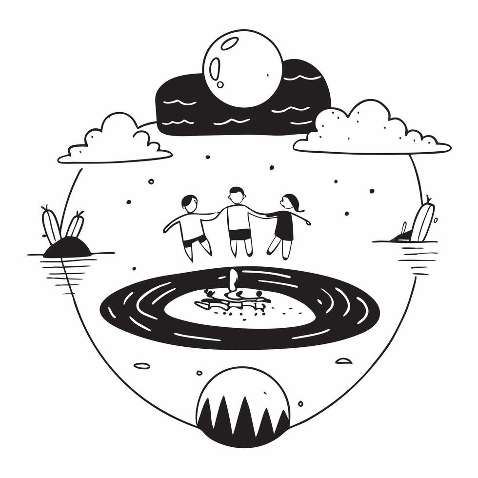 Family enjoying a cool dip in a serene lake concept as High resolution image of a family enjoying a cool dip in a serene lake to escape the heat showcasing bonding relaxation and n Dynamic vector