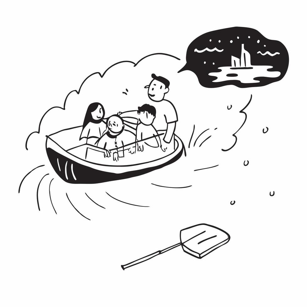 Family enjoying a boat ride in a picturesque river concept as High resolution image of a family enjoying a boat ride in a picturesque river to escape the heat capturing bonding rel Dynamic Set 2 vector