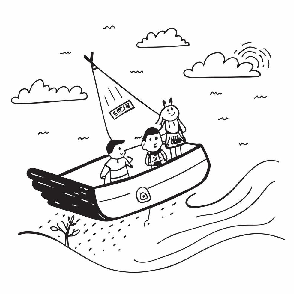 Family enjoying a boat ride in a picturesque river concept as High resolution image of a family enjoying a boat ride in a picturesque river to escape the heat capturing bonding rel Dynamic vector