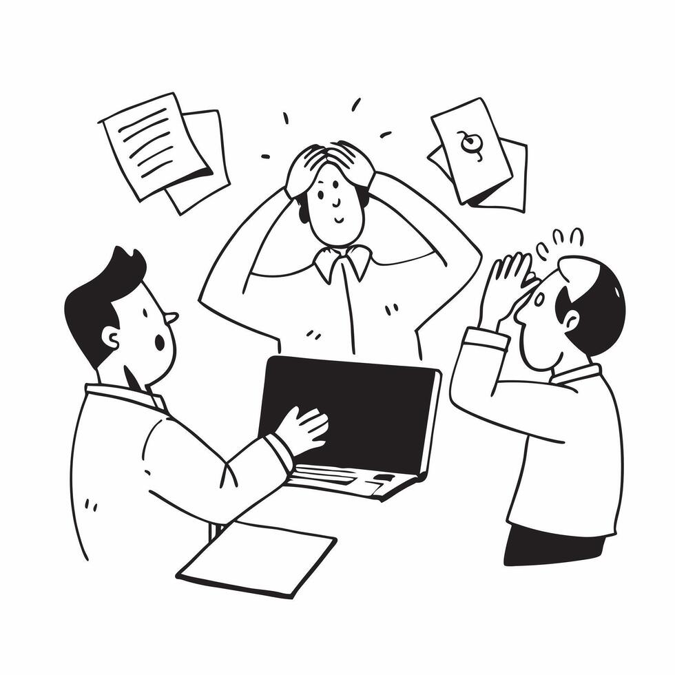 Employees responding to an unexpected audit concept as High resolution image of employees responding to an unexpected audit with a panicked and tense atmosphere highlighting the st Dynamic Set 2 vector