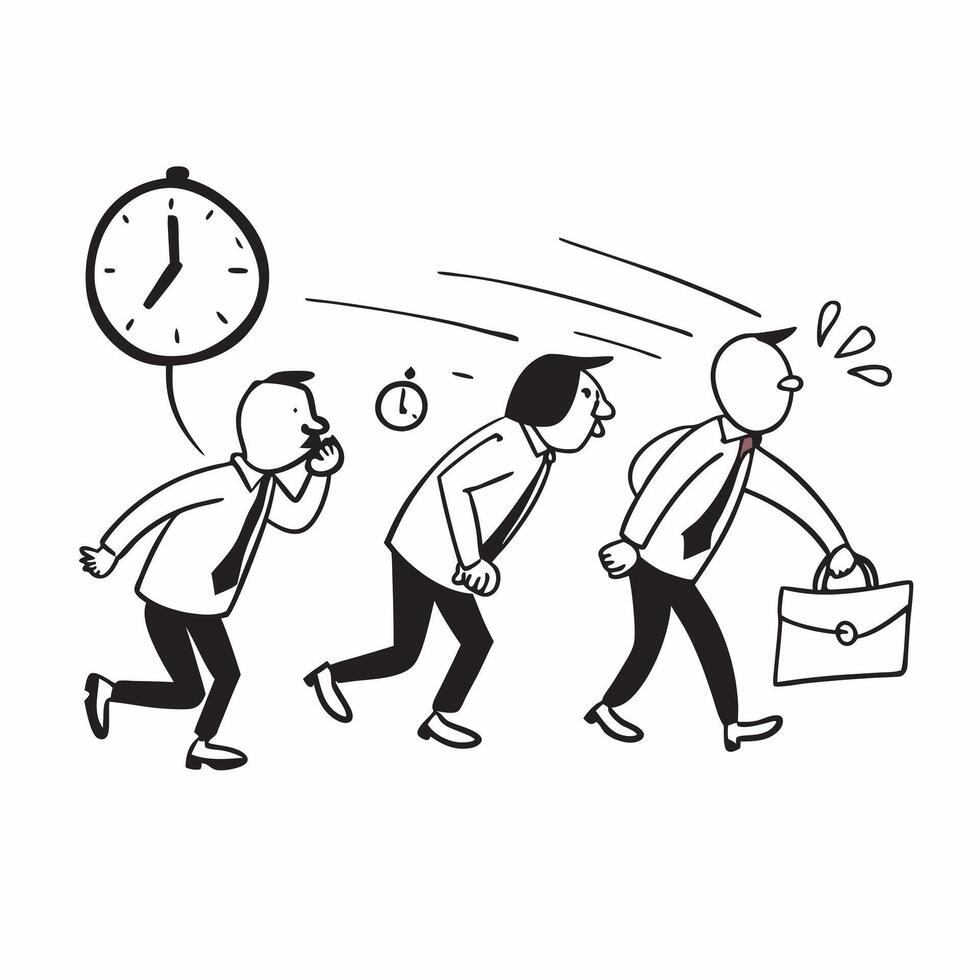 Employees rushing to meet a sudden deadline concept as High resolution image of employees rushing to meet a sudden deadline with a panicked and stressed atmosphere highlighting urg Dynamic Set 2 vector