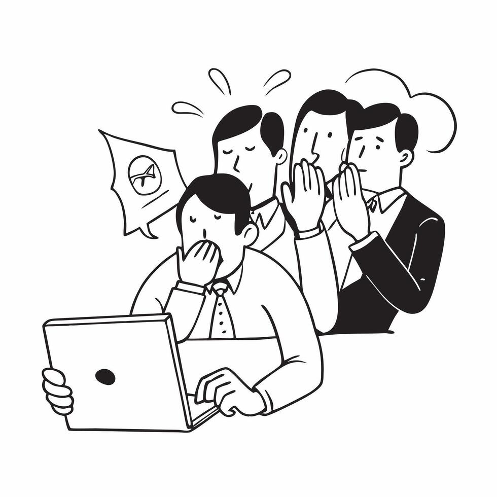Employees reacting to a negative social media backlash concept as High resolution image of employees reacting to a negative social media backlash highlighting the stress and urgenc Dynamic vector