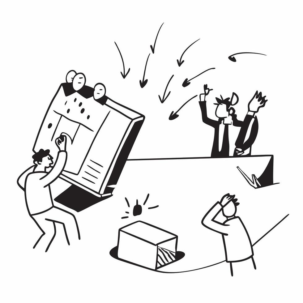 Employees dealing with a sudden market crash concept as High resolution image of employees dealing with a sudden market crash highlighting their panic and the chaotic atmosphere in Dynamic Set 2 vector
