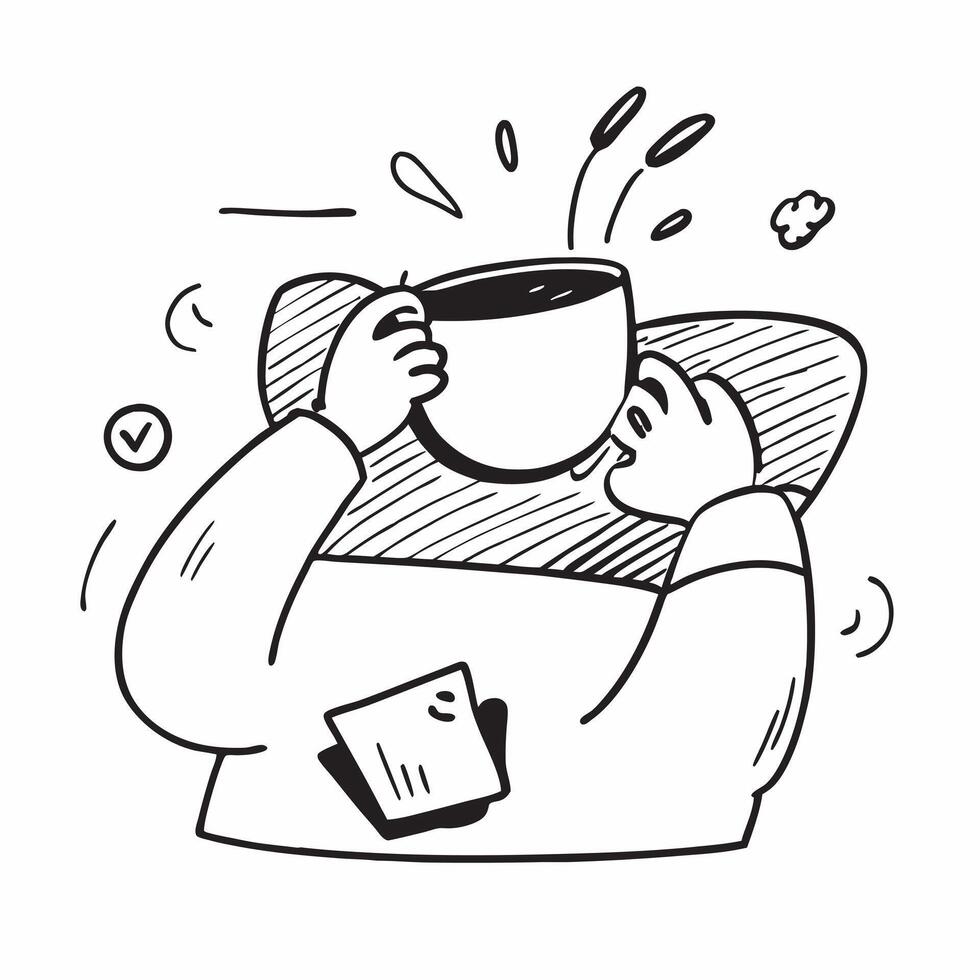 Employee enjoying a relaxing cup of tea during break concept as High resolution image of an employee enjoying a relaxing cup of tea during a break highlighting the importance of ta Dynamic Set 2 vector