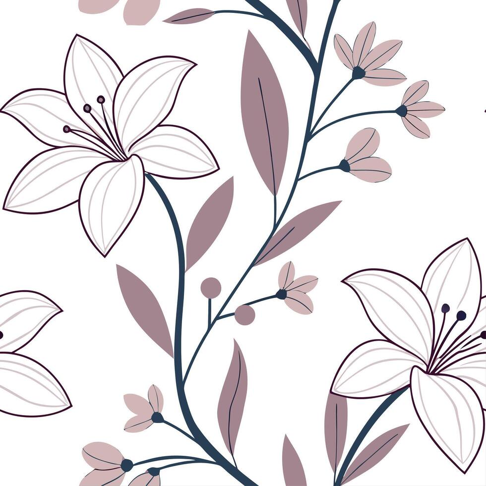 Elegant spring flower seamless pattern with orchids and lilies for luxurious home decor concept as Luxurious orchids and lilies in seamless patterns for elegant and refined spring Dynamic vector