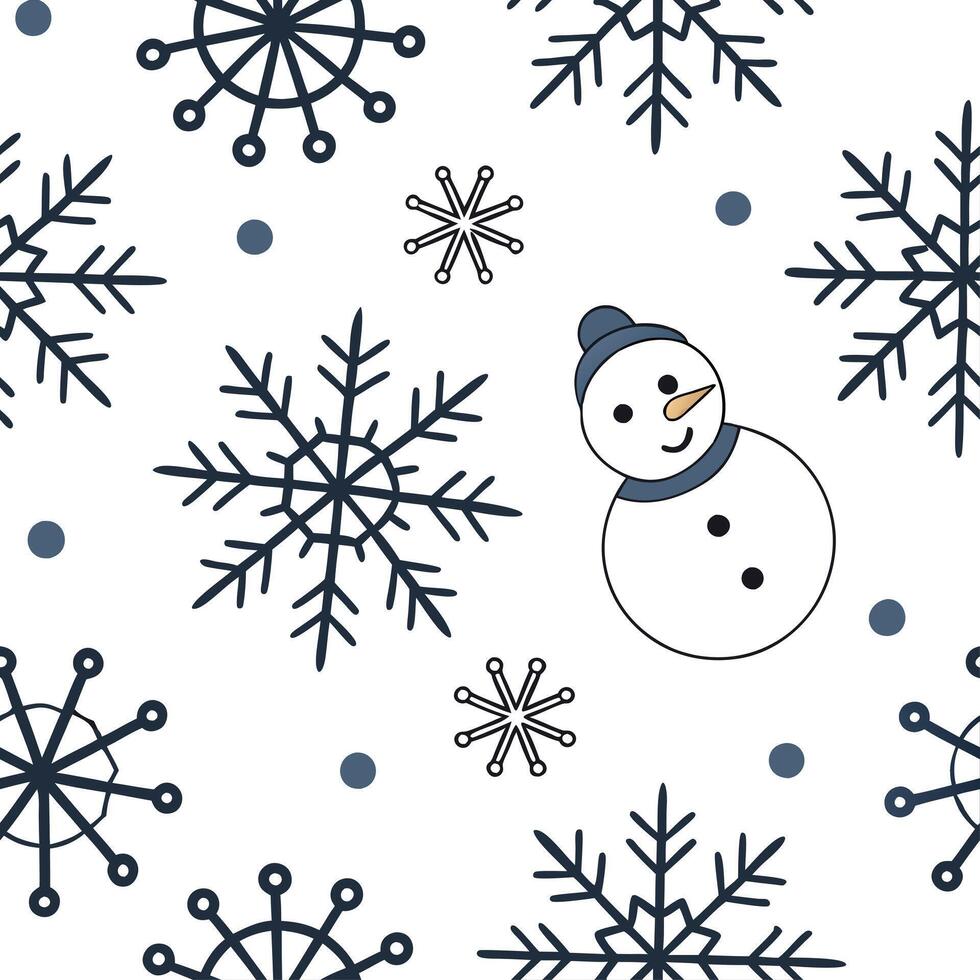 Elegant snowflake and snowman seamless tile pattern with playful winter elements concept as Playful snowmen paired with elegant snowflakes create a seamless tile pattern with fun w Dynamic vector