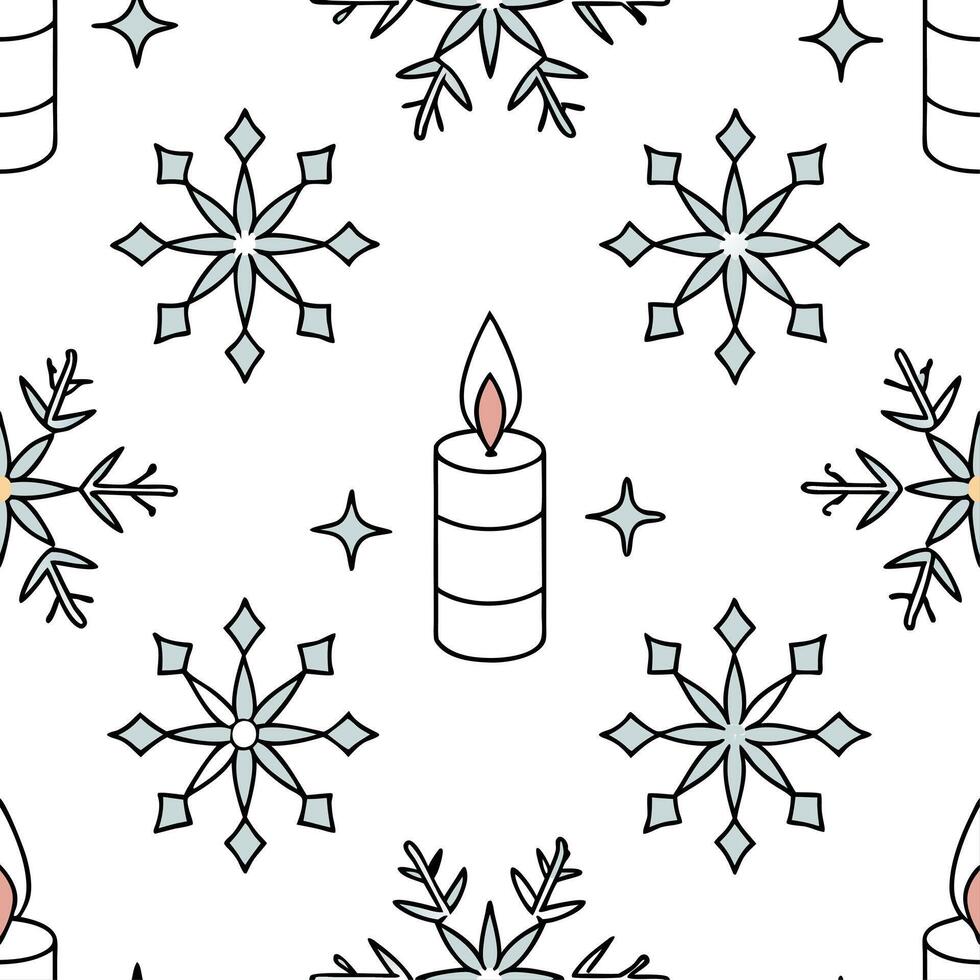 Elegant snowflake and candle seamless tile pattern with warm winter glow and frosty accents concept as Elegant snowflakes paired with warm candles create a seamless tile pattern wi Dynamic vector
