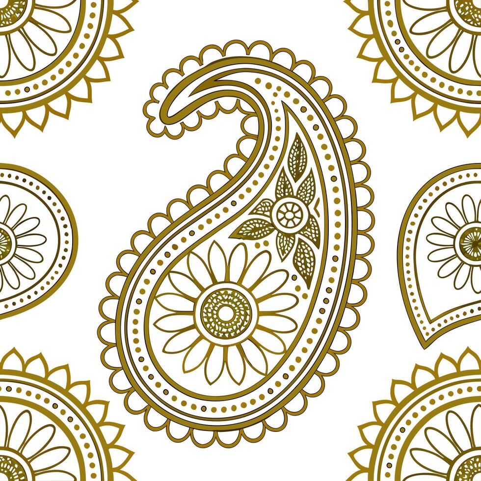 Elegant Indian mandala and paisley seamless tile pattern with rich golden hues concept as Rich golden hues highlight elegant Indian mandala and paisley patterns in seamless tile de Dynamic vector