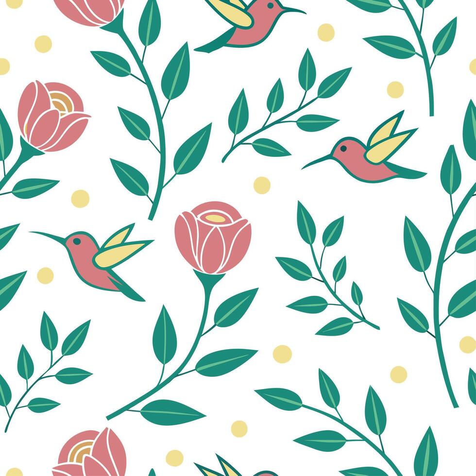 Elegant Easter roses and hummingbirds seamless tile pattern with vibrant spring accents concept as Vibrant spring accents adorn elegant Easter roses and hummingbirds in seamless ti Dynamic vector