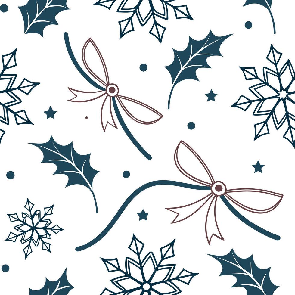 Elegant Christmas ribbons and snowflakes seamless tile pattern with festive accents concept as Festive accents with elegant Christmas ribbons and snowflakes create seamless tile pa Dynamic vector