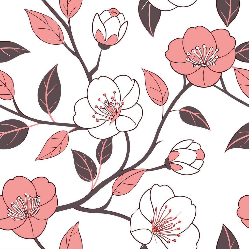 Elegant camellia seamless tile pattern with soft pink and white blooms exuding refined elegance concept as Soft pink and white camellias form a refined seamless tile pattern perfec Dynamic vector