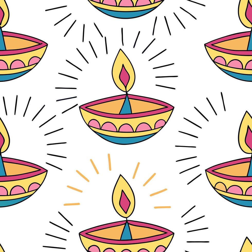 Diwali lamps seamless tile pattern with colorful diyas and vibrant lights for festive home decor concept as Colorful diyas and vibrant lights arranged seamlessly to create festive Dynamic vector
