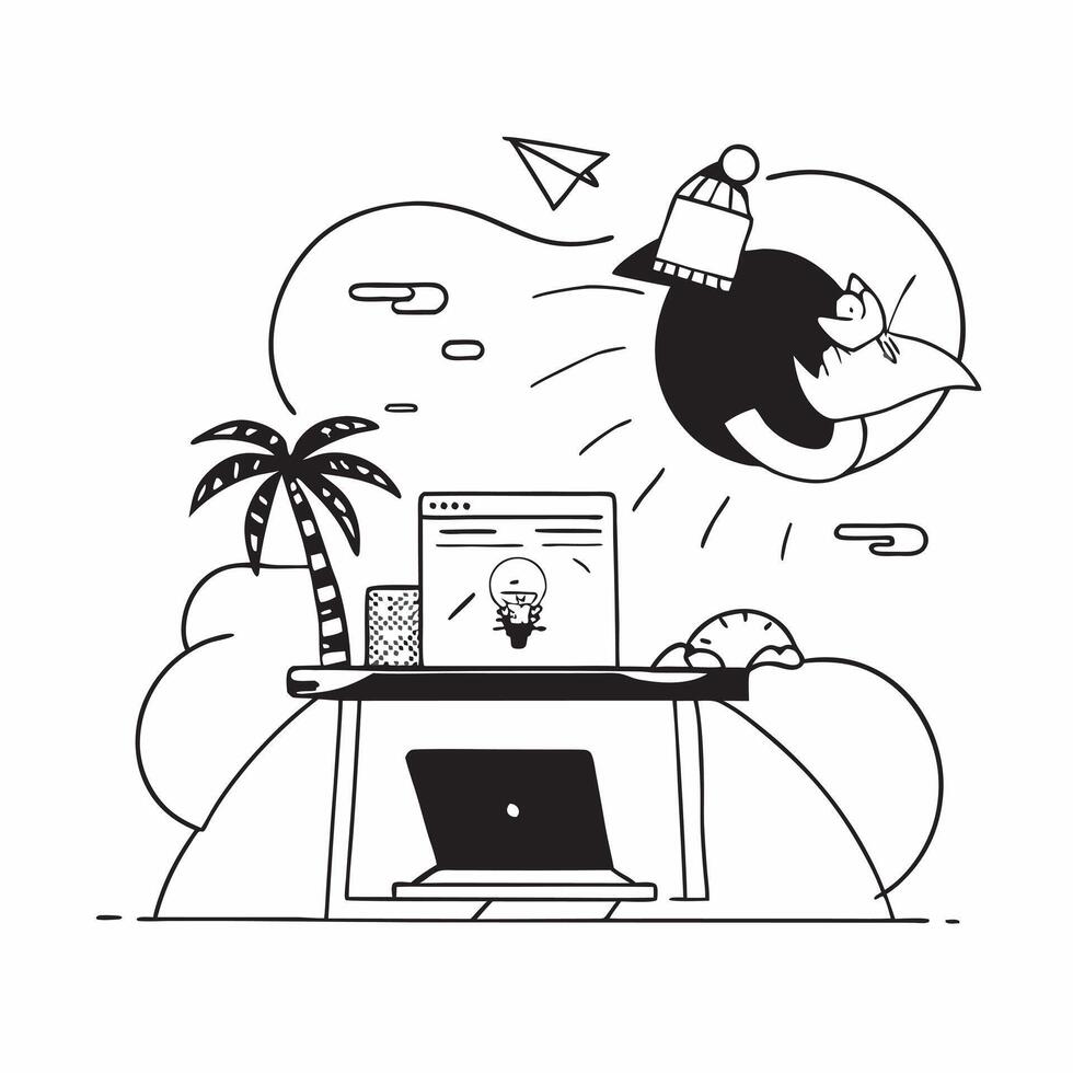 Digital nomad working in a tropical paradise concept as A digital nomad works on a laptop in a beautiful tropical location blending work and travel seamlessly Ideal for remote wor Dynamic vector