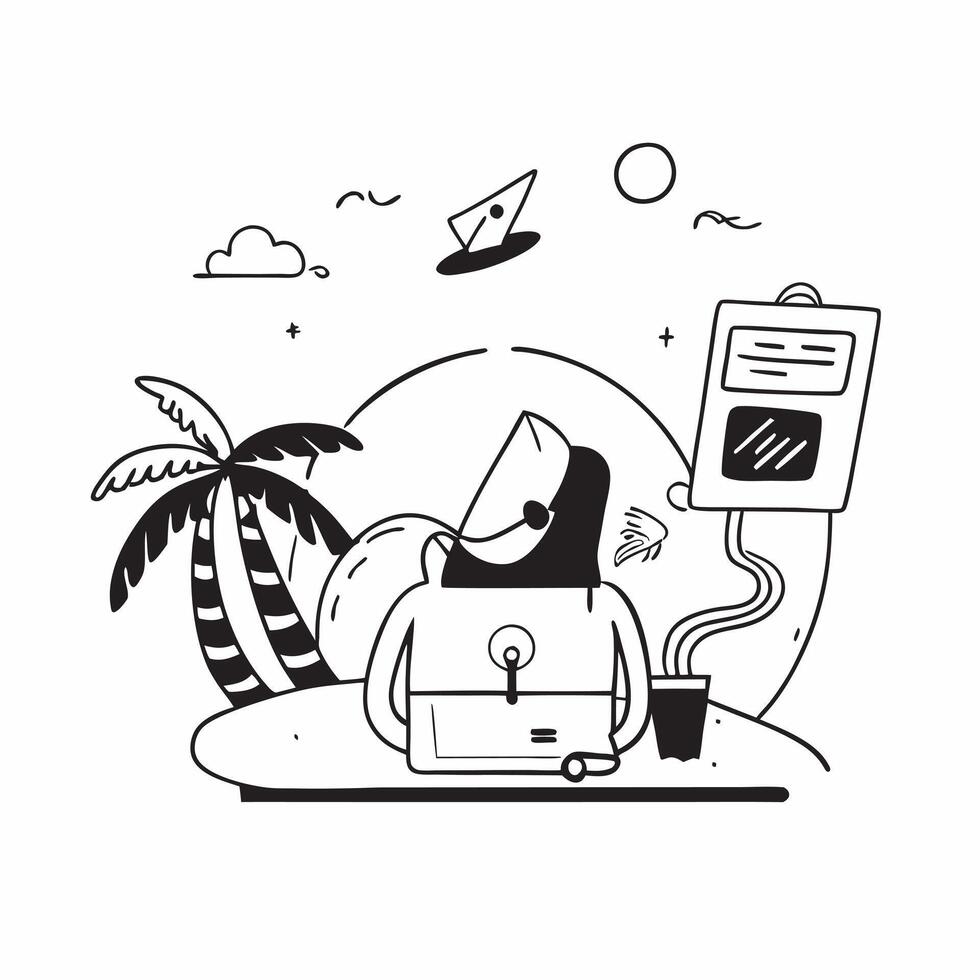 Digital nomad working in a tropical paradise concept as A digital nomad works on a laptop in a beautiful tropical location blending work and travel seamlessly Ideal for remote wor Dynamic Set 2 vector