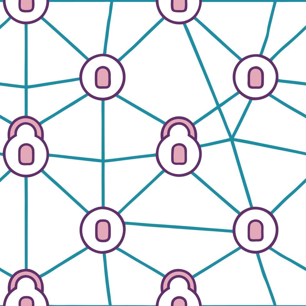 Digital network seamless pattern showcasing neon infused connection nodes and encrypted data streams within structured tile arrays isolated white balance futuristic cyber grid conc Dynamic Set 3 vector