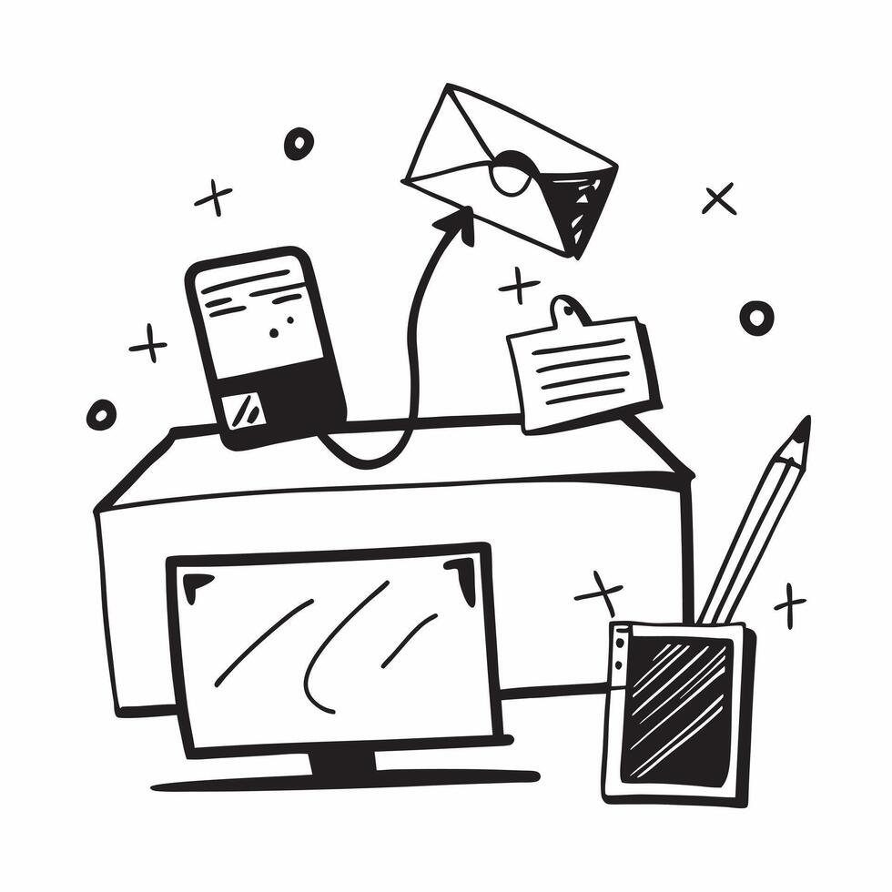 Desk setup icon with copy space for email newsletters concept as A modern desk setup icon with ample copy space perfect for email newsletters and digital communications highlightin Dynamic Set 2 vector