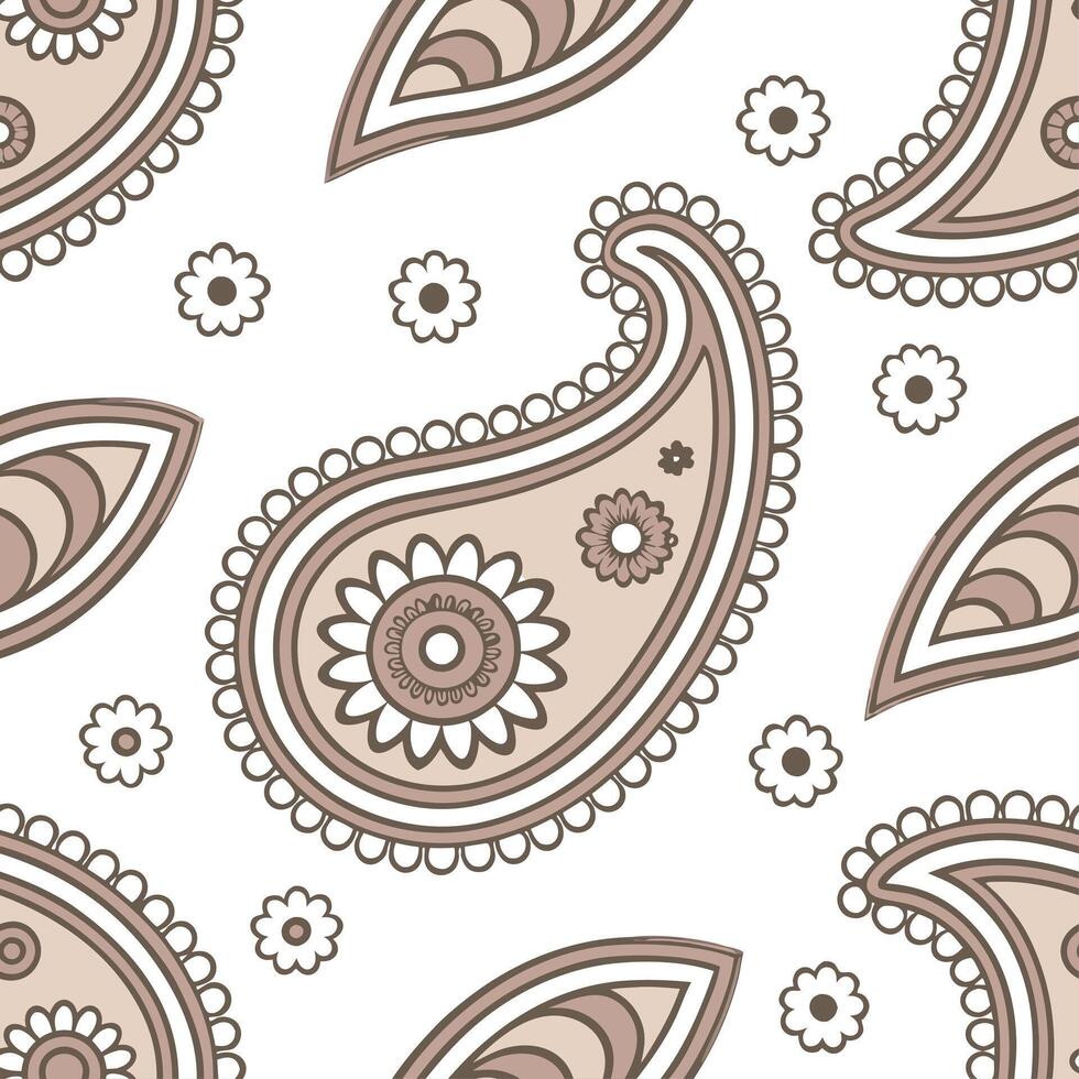 Create a seamless pattern combining paisley and geometric shapes in muted earth tones concept as Develop a repeating design that merges traditional paisley elements with geometric Dynamic vector