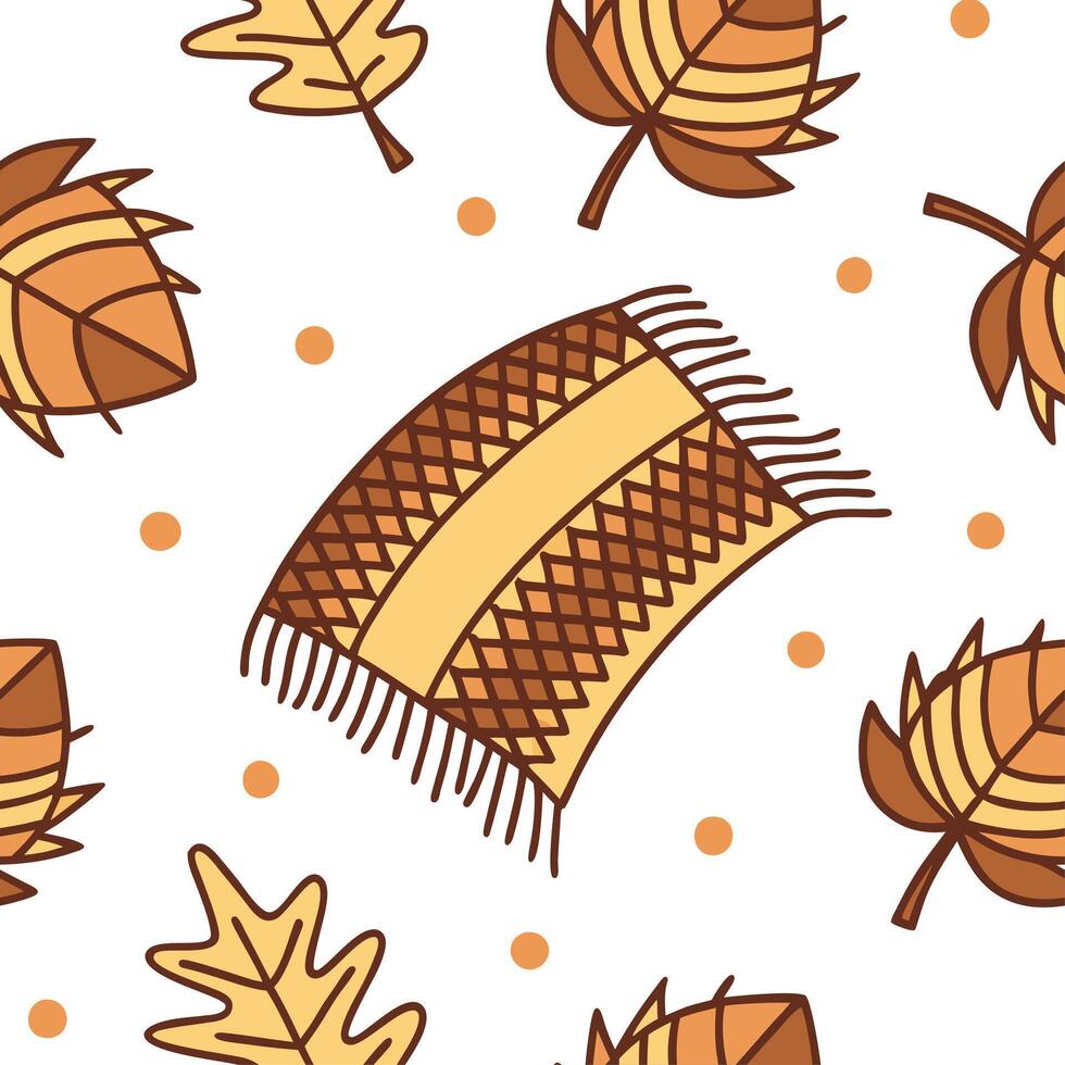 Cozy knitted blanket seamless tile pattern with autumn colors and textured details concept as Autumn colors and textured details in a cozy knitted blanket create a seamless tile pa Dynamic vector