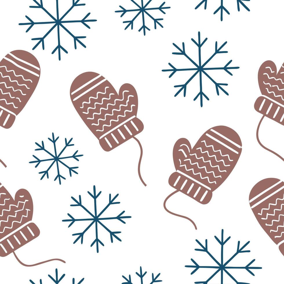 Cozy winter mittens and snowflake seamless tile pattern with warm textures and cool accents concept as Cozy mittens paired with snowflakes create a seamless tile pattern with warm Dynamic vector