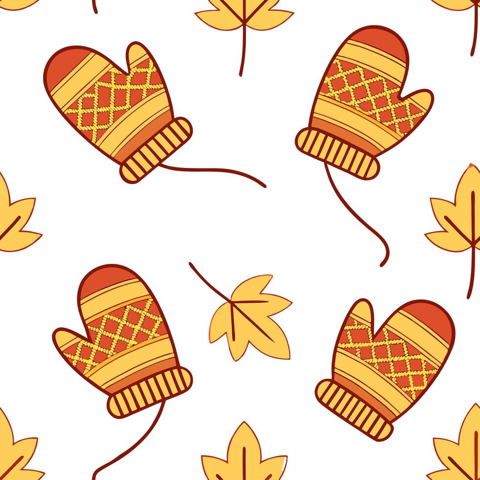 Cozy knitted mittens seamless tile pattern with autumn colors and warm textures concept as Autumn colors and warm textures in cozy knitted mittens create a seamless tile pattern pe Dynamic vector