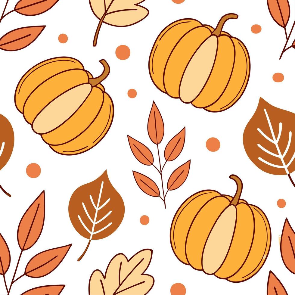 Cozy autumn harvest seamless tile pattern with pumpkins apples and colorful leaves concept as Pumpkins apples and colorful leaves in warm tones create a warm autumn harvest seamles Dynamic vector