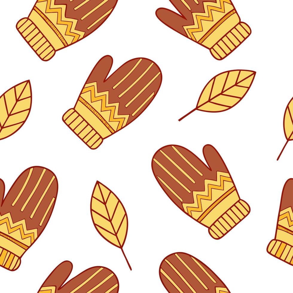 Cozy autumn knit gloves seamless tile pattern with warm colors and textured details concept as Warm colored knitted gloves with textured details create a cozy autumn knit gloves se Dynamic vector