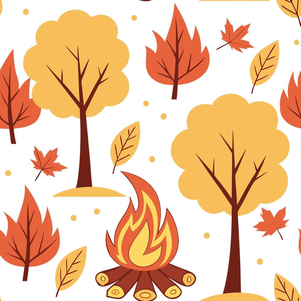 Cozy autumn campfire seamless tile pattern with flickering flames and surrounding fall foliage concept as Flickering campfire flames and surrounding fall foliage create a cozy autu Dynamic vector