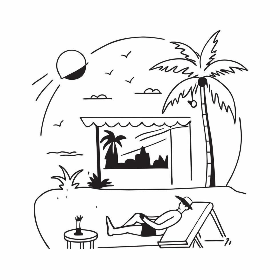 Couple enjoying a tropical beach resort concept as A couple relaxes at a luxurious tropical beach resort enjoying the sun sand and sea Perfect for romantic and luxury travel ads Dynamic Set 2 vector