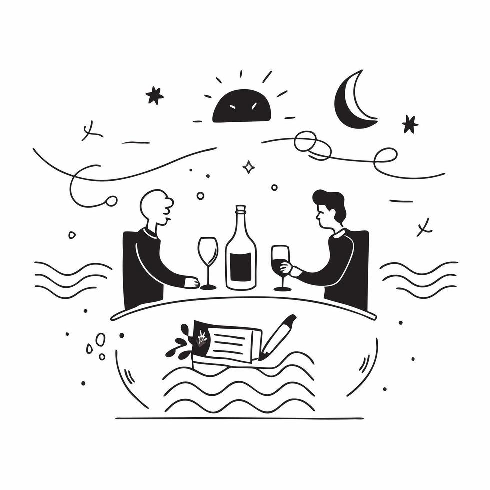 Couple enjoying a romantic dinner on the beach concept as A couple enjoys a romantic dinner on the beach surrounded by candlelight and the sound of waves Perfect for romantic and Dynamic vector