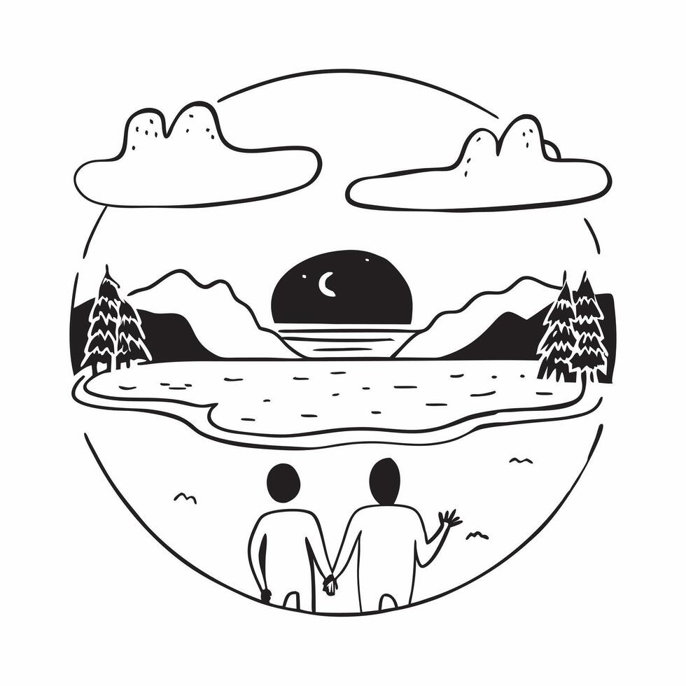 Couple enjoying a cool evening by the lakeside concept as High resolution image of a couple enjoying a cool evening by the lakeside to escape the heat highlighting romance relaxati Dynamic Set 2 vector