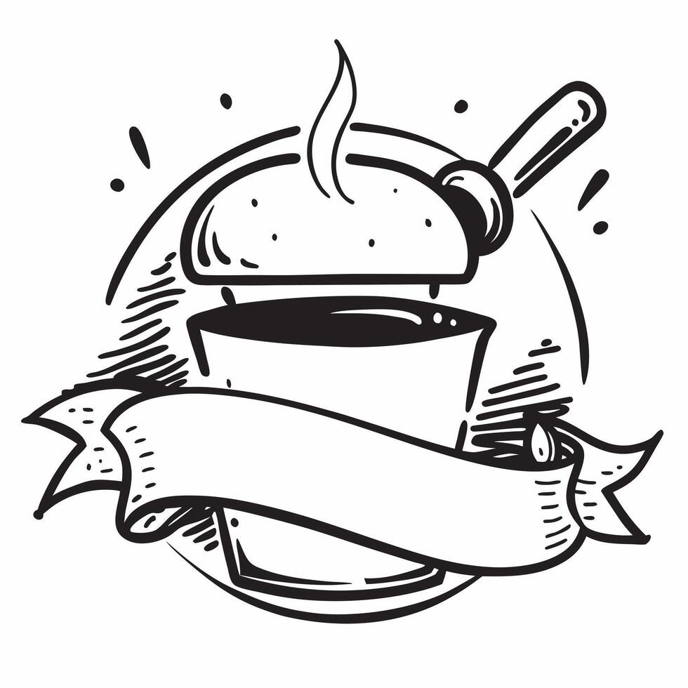 Cooking pot and ladle symbol with space for text on a blue background concept as A sleek cooking pot and ladle symbol with ample space for text on a blue background suitable for il Dynamic vector