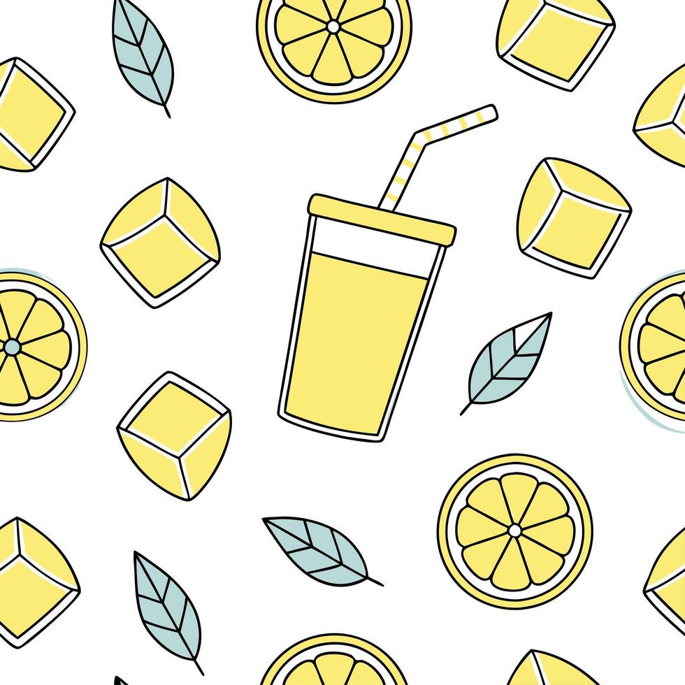 Cool lemonade and ice cubes seamless tile pattern with refreshing yellow hues for a hot summer day concept as Lemonade with ice cubes and refreshing yellow hues creates a seamless Dynamic vector
