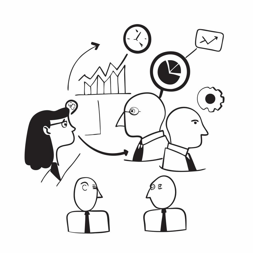Company executives with strategic goals concept as Company executives profile combined with strategic goals representing vision and future planning during a company open house Ide Dynamic vector