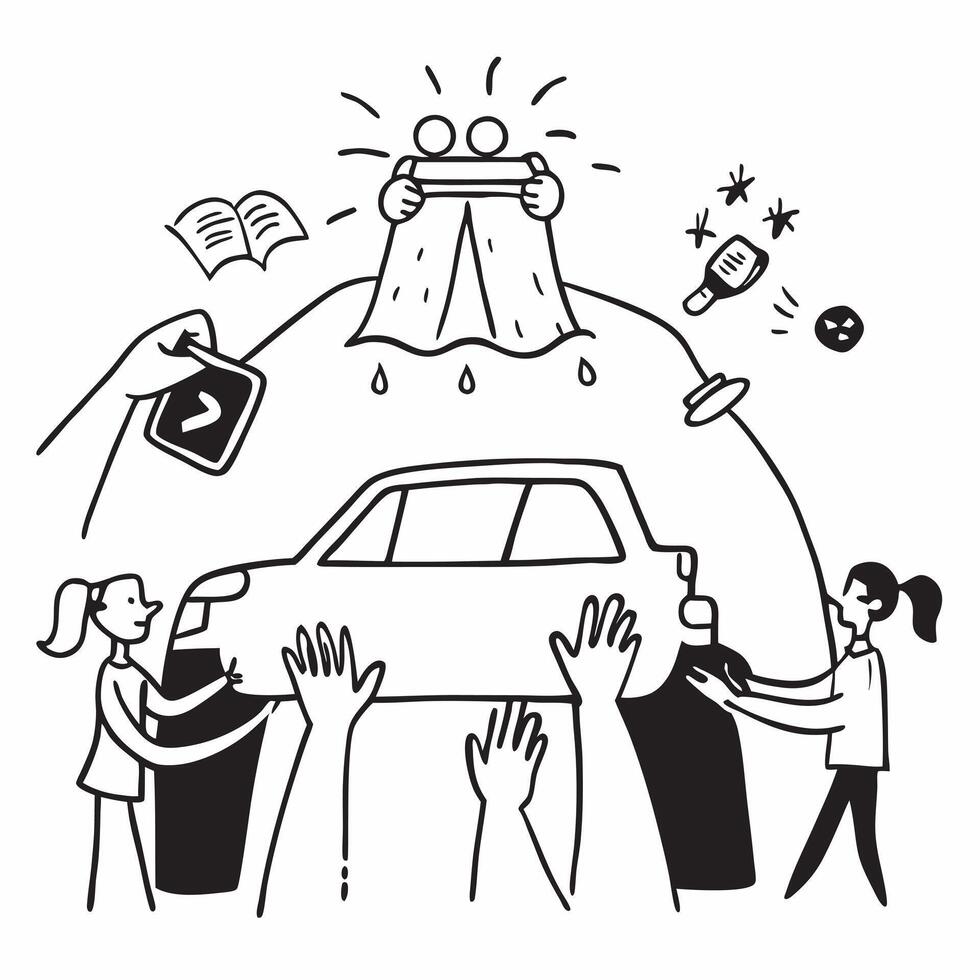 Community organizing a festive car wash for fundraising concept as High resolution image of a community organizing a festive car wash to raise funds during a crisis capturing colla Dynamic Set 2 vector