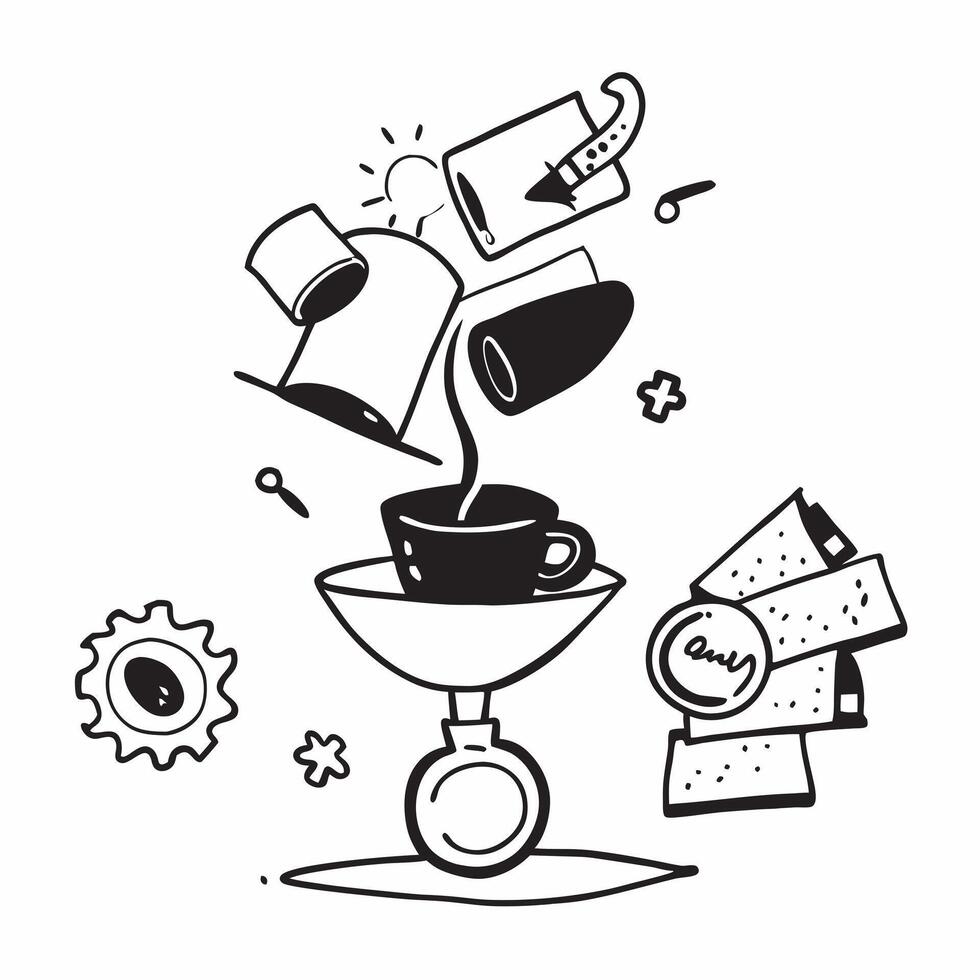 Coffee and work life balance concept as High resolution image of coffee and work life balance with a glossy backdrop capturing the role of coffee in maintaining productivity and re Dynamic Set 2 vector